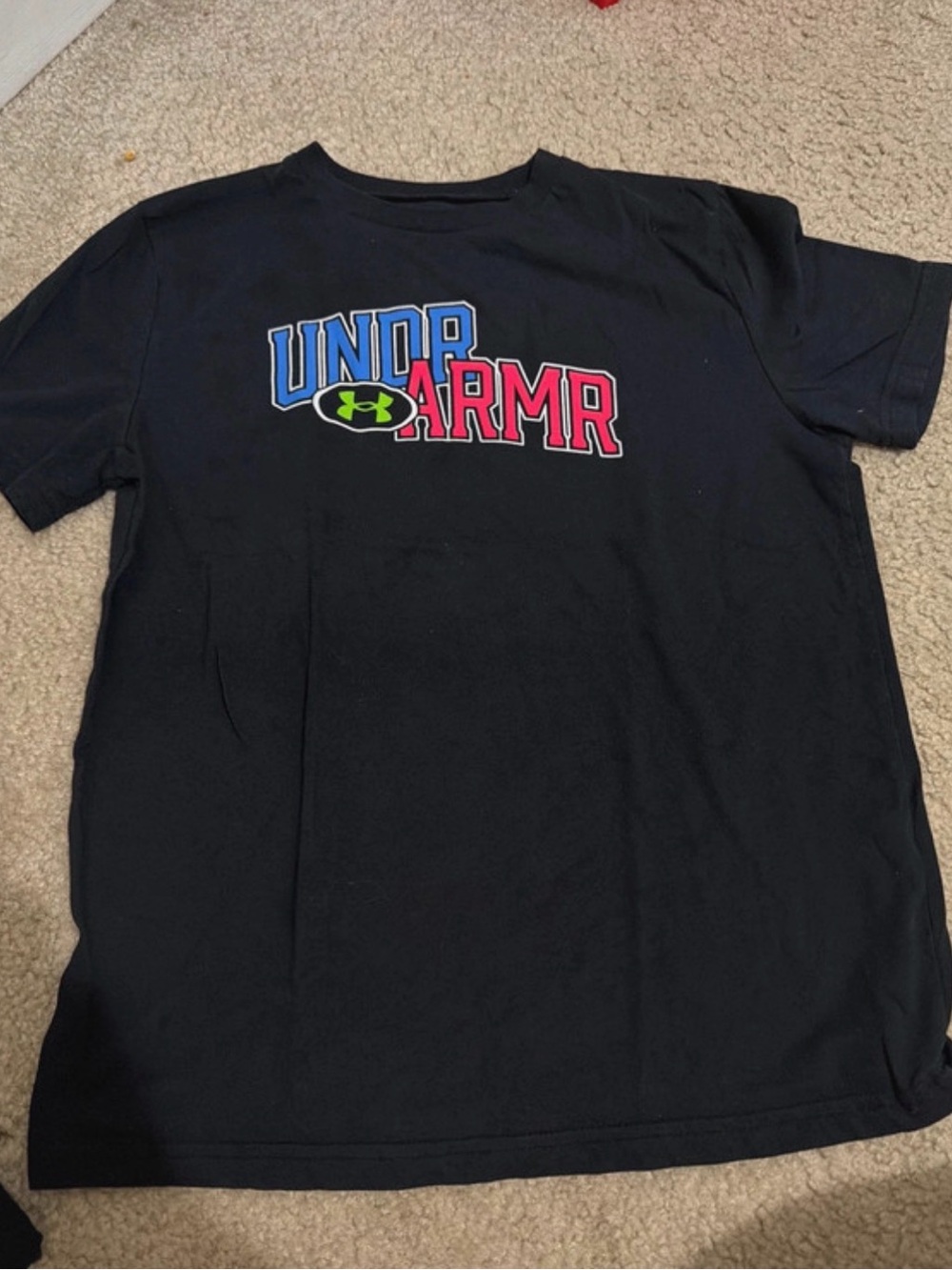 Under Armour Black Short-Sleeve Tee with Blue and Red Logo